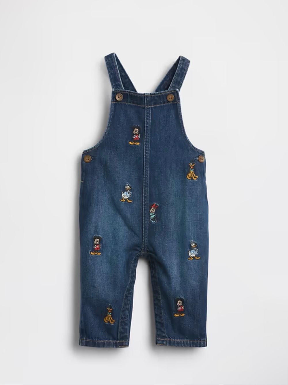 GAP Disney Mickey Mouse unisex  Embroidered Denim Overalls Dark Blue size 18-24M